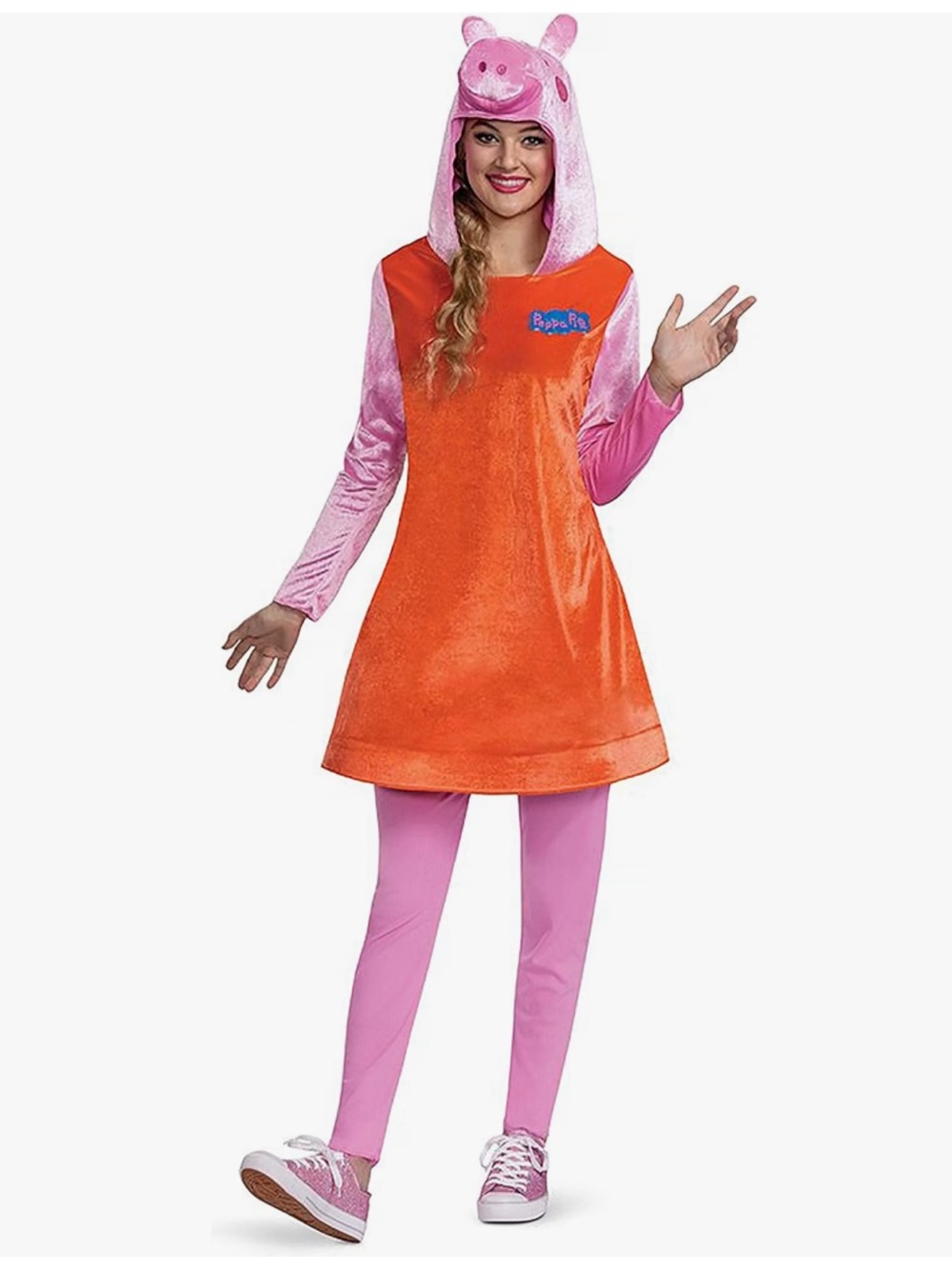 Women’s Mommy Pig Orange Dress Top with Pink Sleeves Costume from Peppa Pig L